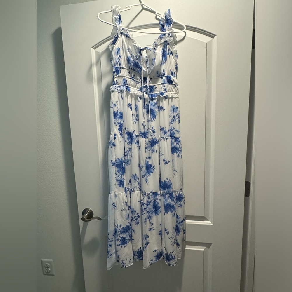 Altar’d State White and Blue Floral Midi Dress